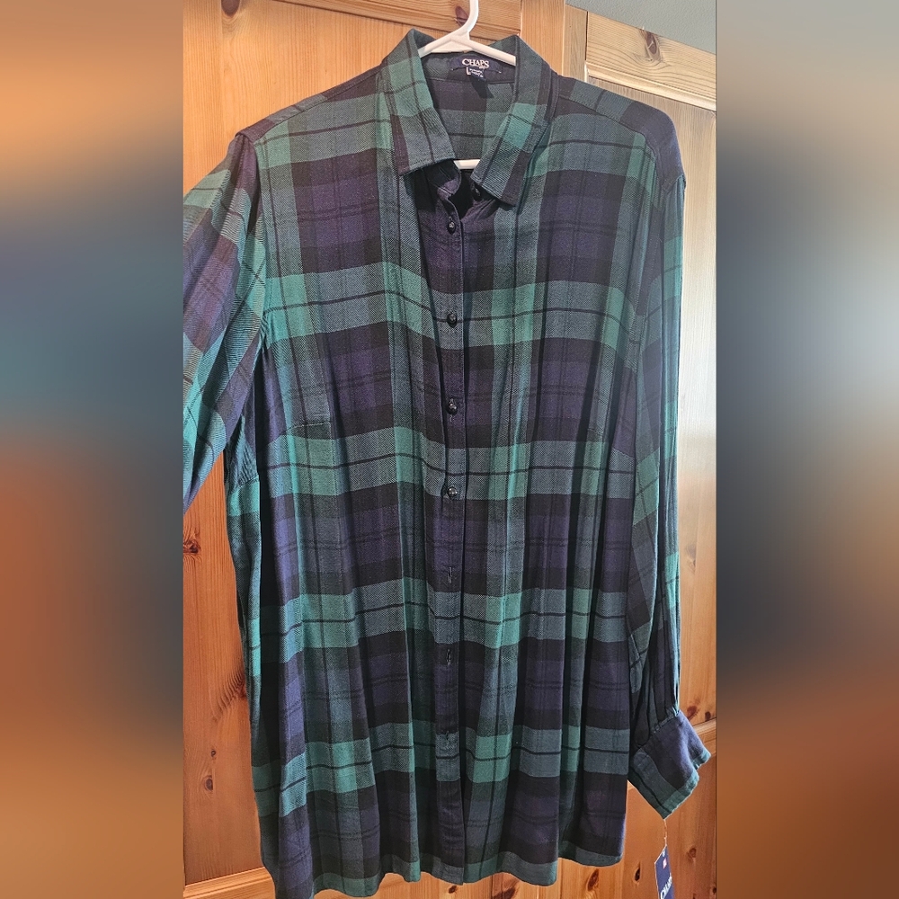 Chaps Green and Black Checkered Men's Shirt